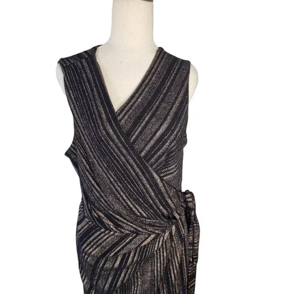 City Chic Plus Size Medium (18) Maxi Wrap Dress Evening V Neck Black and Gold - Picture 2 of 11